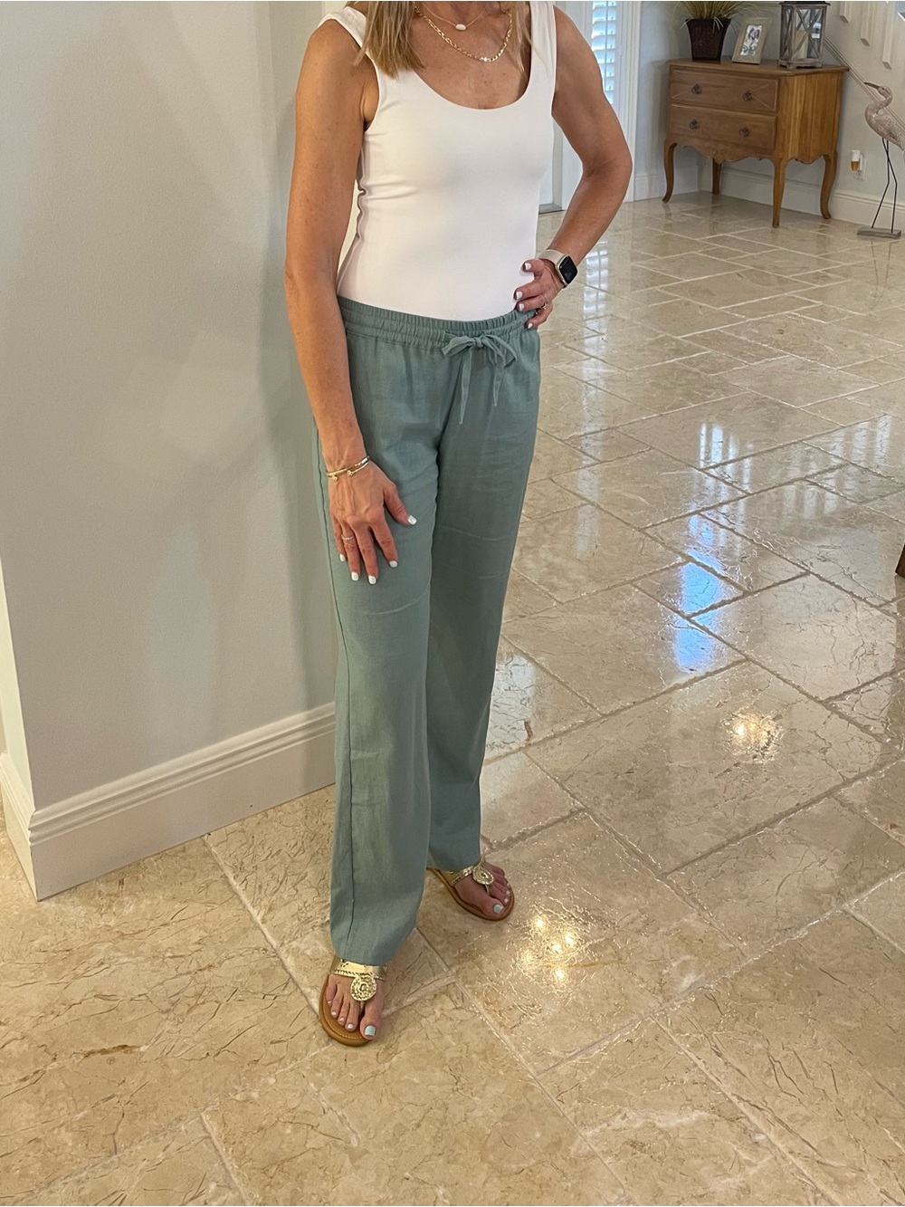 Love Tree Wide Leg Drawstring Pants in Mossy Green